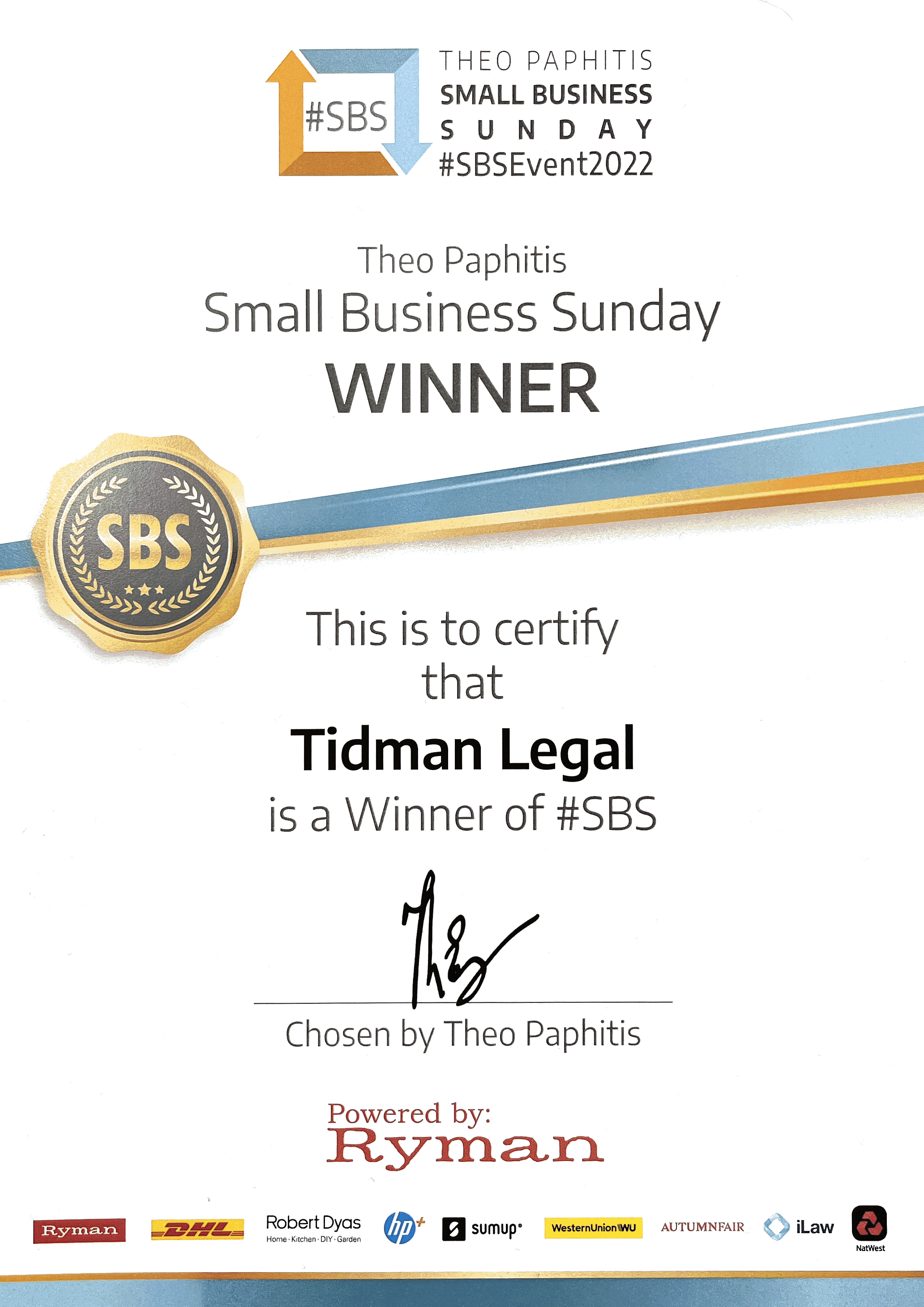 Tidman wins Theo Paphitis Award